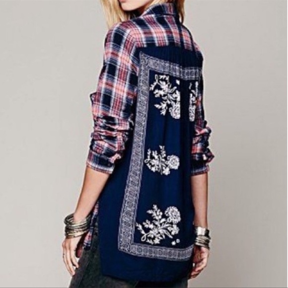 Free People Tops - Free People Blue Behind The Flannel Button-down Top Size XS